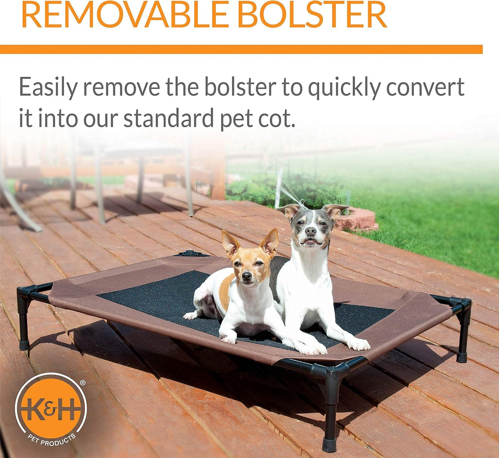 K&H Pet Products Bolster Dog Cot, Cooling Indoor Outdoor Elevated Cot Hammock Dog Bed with Removable Washable Bolsters, Washable Mesh Cover, Raised Metal Frame - Medium 32 X 25In Charcoal