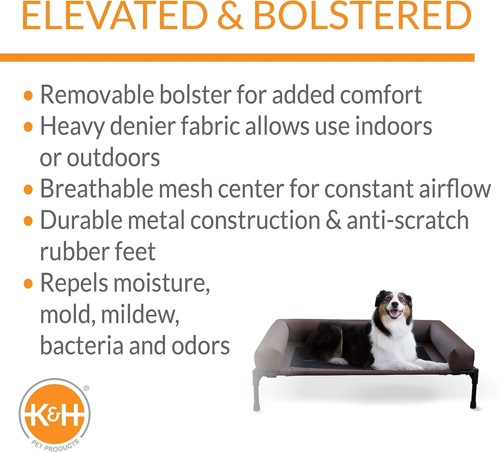 K&H Pet Products Bolster Dog Cot, Cooling Indoor Outdoor Elevated Cot Hammock Dog Bed with Removable Washable Bolsters, Washable Mesh Cover, Raised Metal Frame - Medium 32 X 25In Charcoal