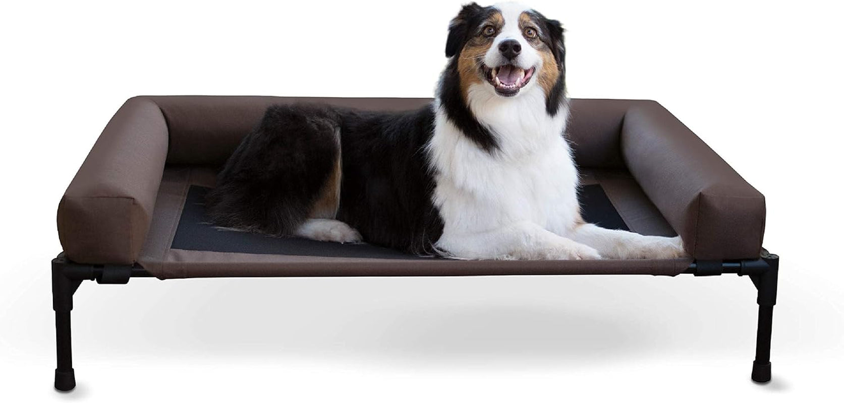 K&H Pet Products Bolster Dog Cot, Cooling Indoor Outdoor Elevated Cot Hammock Dog Bed with Removable Washable Bolsters, Washable Mesh Cover, Raised Metal Frame - Large 42 X 30In Chocolate