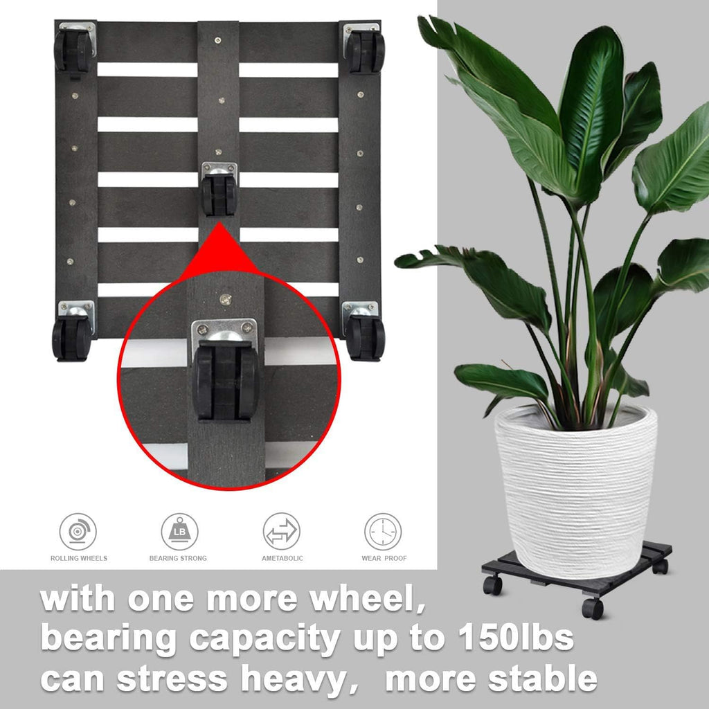 Plant Caddy Heavy Duty Plant Pot with 5 Rolling Wheels Indoor/Outdoor Holds up to 14 Inches and 150 Lbs Strong and Sturdy Design (14 Inch Square, Charcoal)