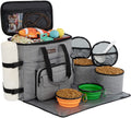 Modoker Dog Travel Bag, Weekend Pet Travel Set for Dog and Cat, Airline Approved Tote Organizer with Multi-Function Pockets, 2 Food Storage Containers, 2 Collapsible Bowls, 1 Feeding Mat (Grey)