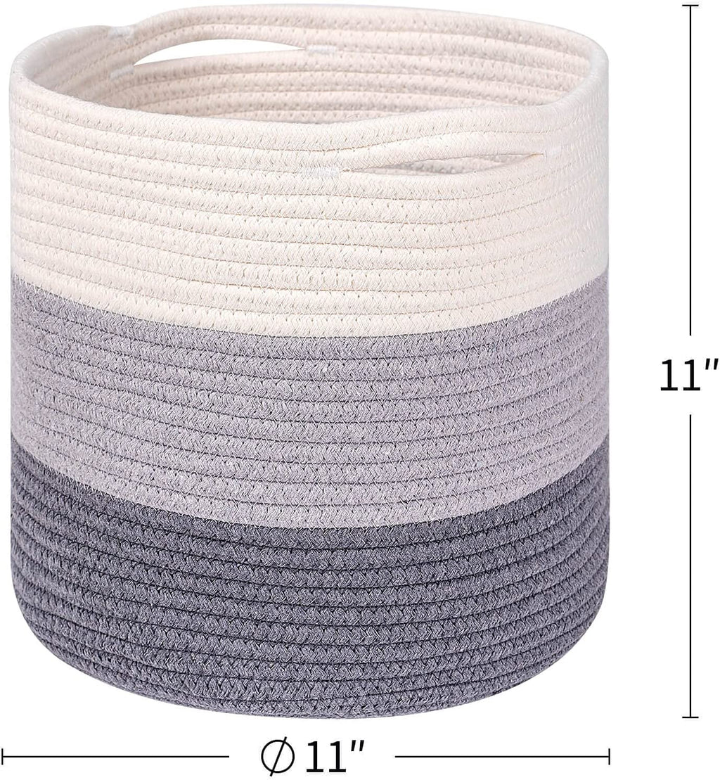 Voten Woven Cotton Rope round 11X11X11'' Storage Cubes Baskets Bins Organizer, 3-Tone Gray, 3-Pack