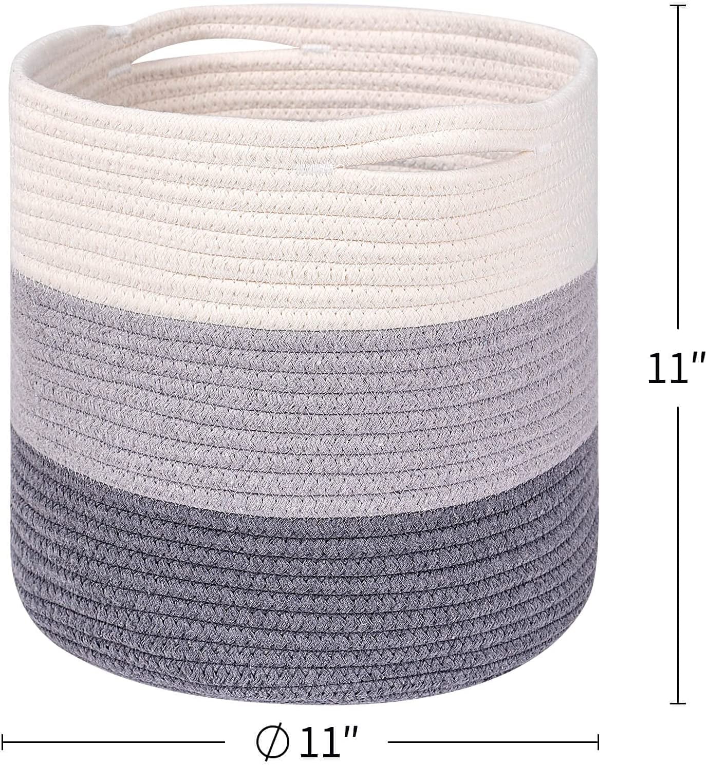Voten Woven Cotton Rope round 11X11X11'' Storage Cubes Baskets Bins Organizer, 3-Tone Gray, 3-Pack