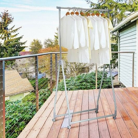 Extendable Foldable Heavy Duty Clothing Coat Rack Stand with Hanging Rod-3