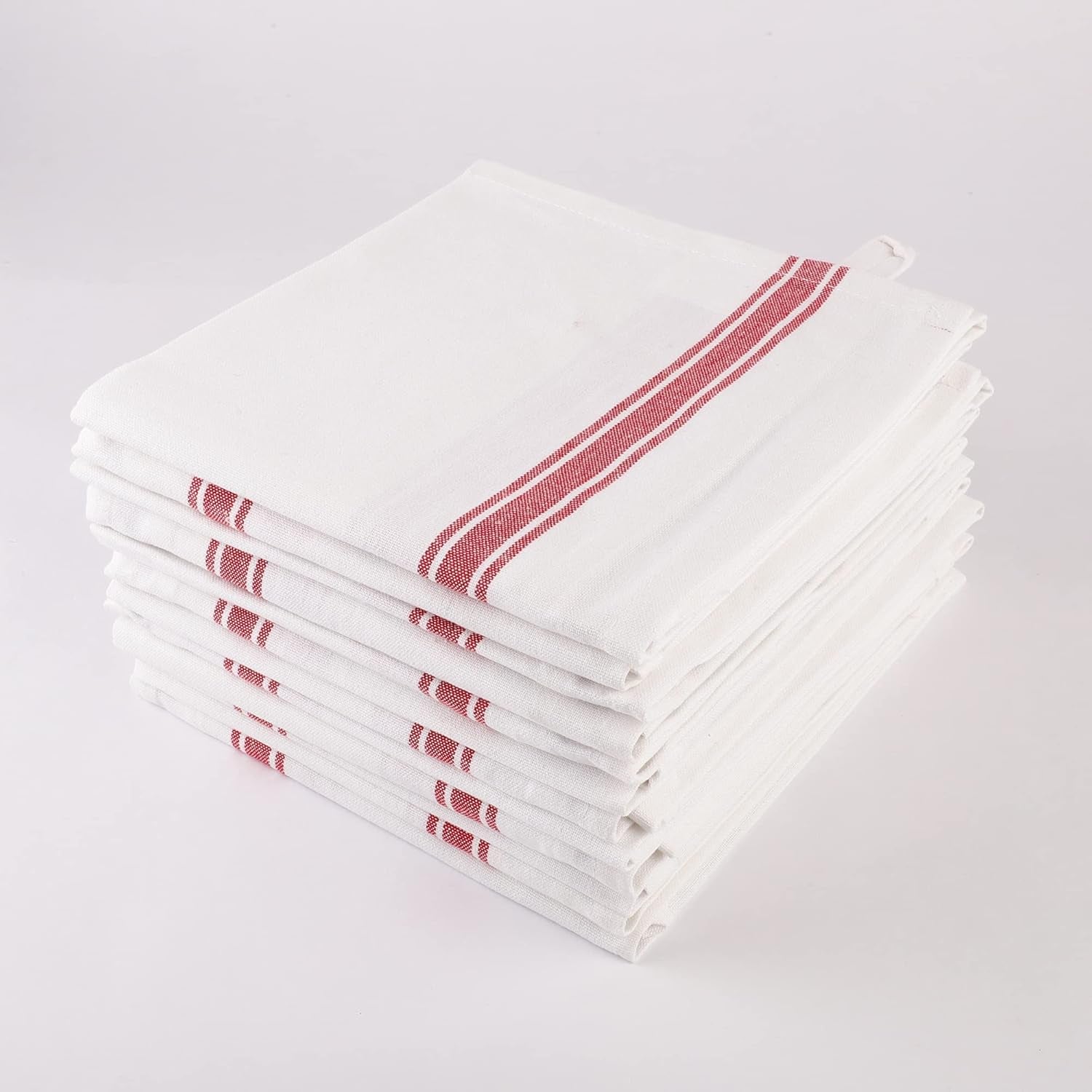 Kitchen Dish Towels with Vintage Design for Kitchen Decor, 100% Cotton Kitchen Towels, Super Absorbent (Size: 15X25 Inches), Set of 12, White with Red
