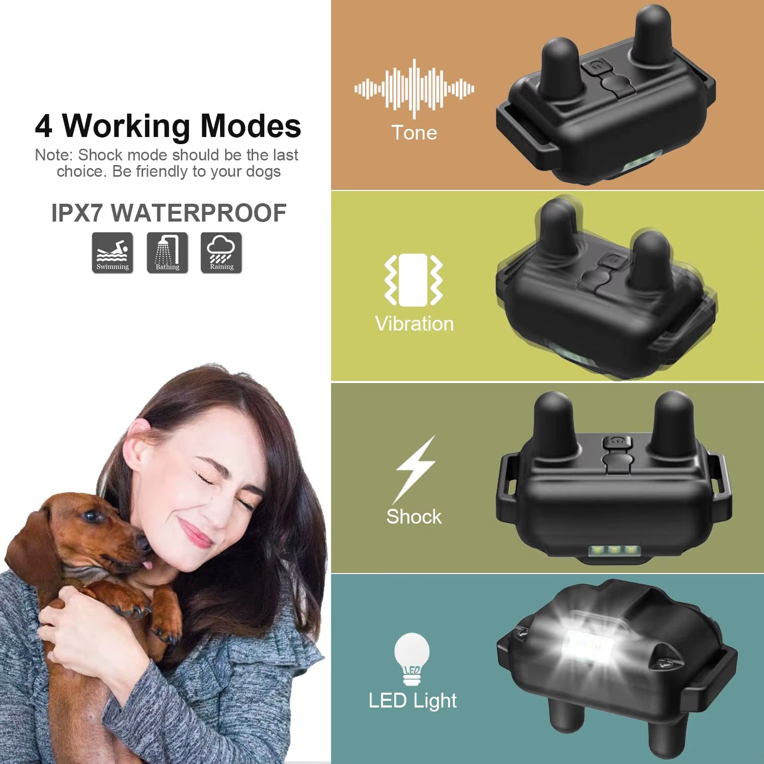 Smart Dog Shock Collar, Dog Training Collar with Remote, Waterproof Shock Collar for Large Medium Small Dogs, Training Collar Fo